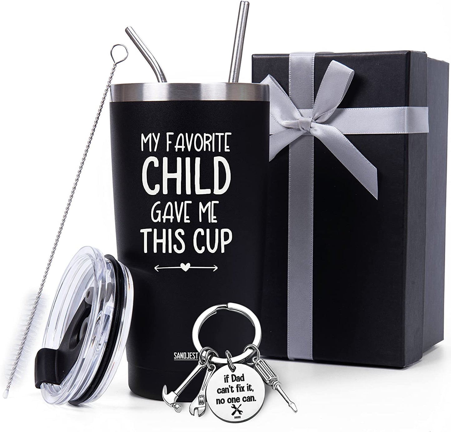 Dad Tumbler Gifts for Dad from Daughter Son - 20oz Stainless Steel Double-walled Insulated No Matter What Ugly Children Travel Mug Christmas, Birthday, Father's Day Gift Set with Lid & Straw