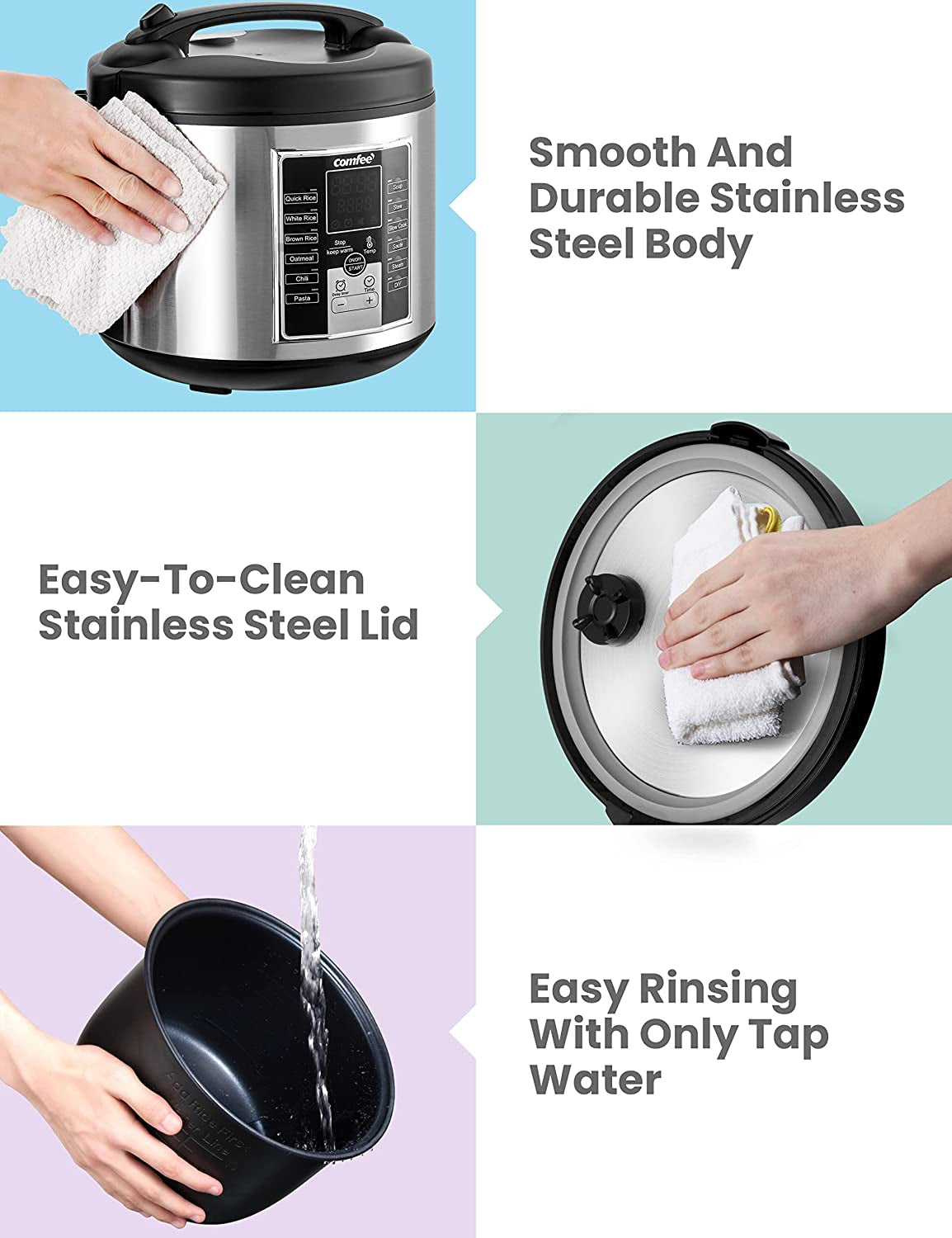 COMFEE' Rice Cooker, Slow Cooker, Steamer, Stewpot, Saute All in One (12 Digital Cooking Programs) Multi Cooker (5.2Qt ) Large Capacity, 24 Hours Preset & Instant Keep Warm