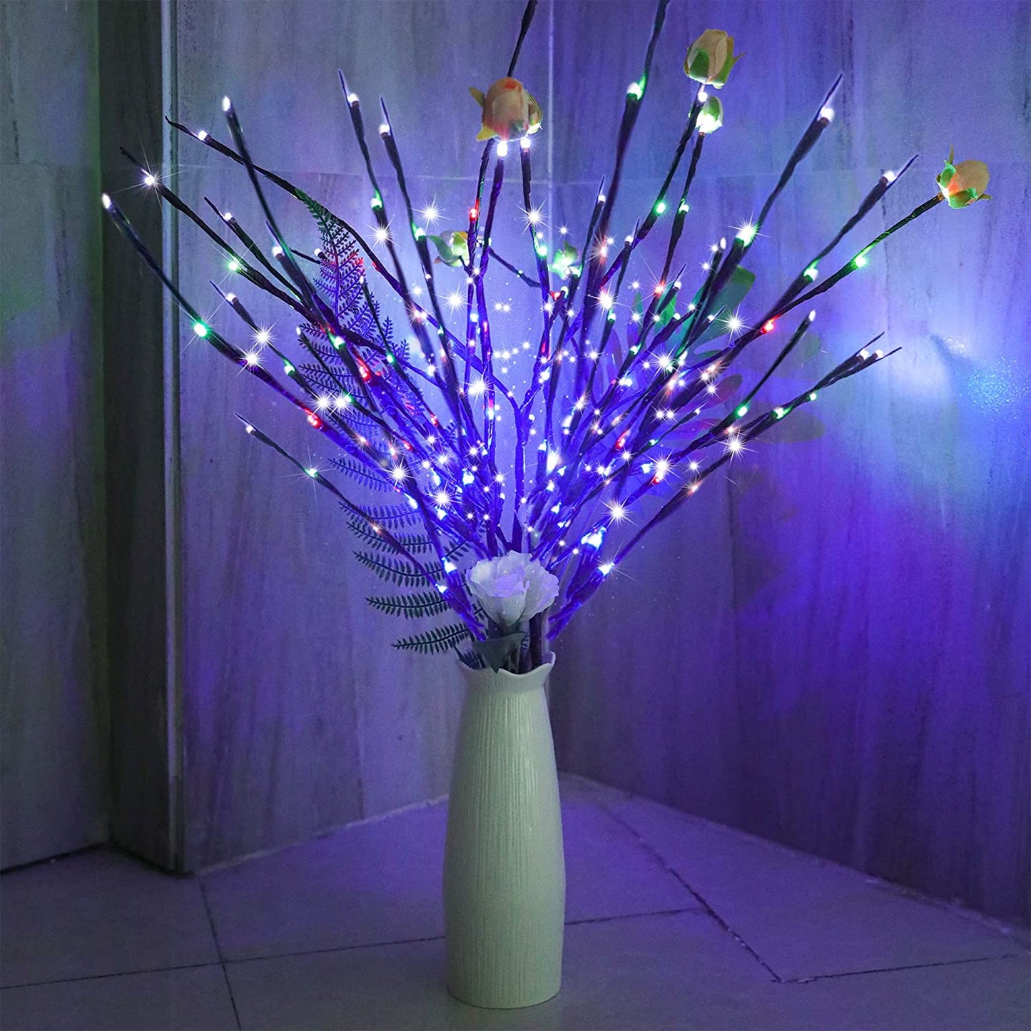 2 Pack Led Branch Light Battery Operated Lighted Branch Vase Filler Willow Tree Artificial Little Twig Power Brown 30 Inch 20 LED for Home Romantic Decoration