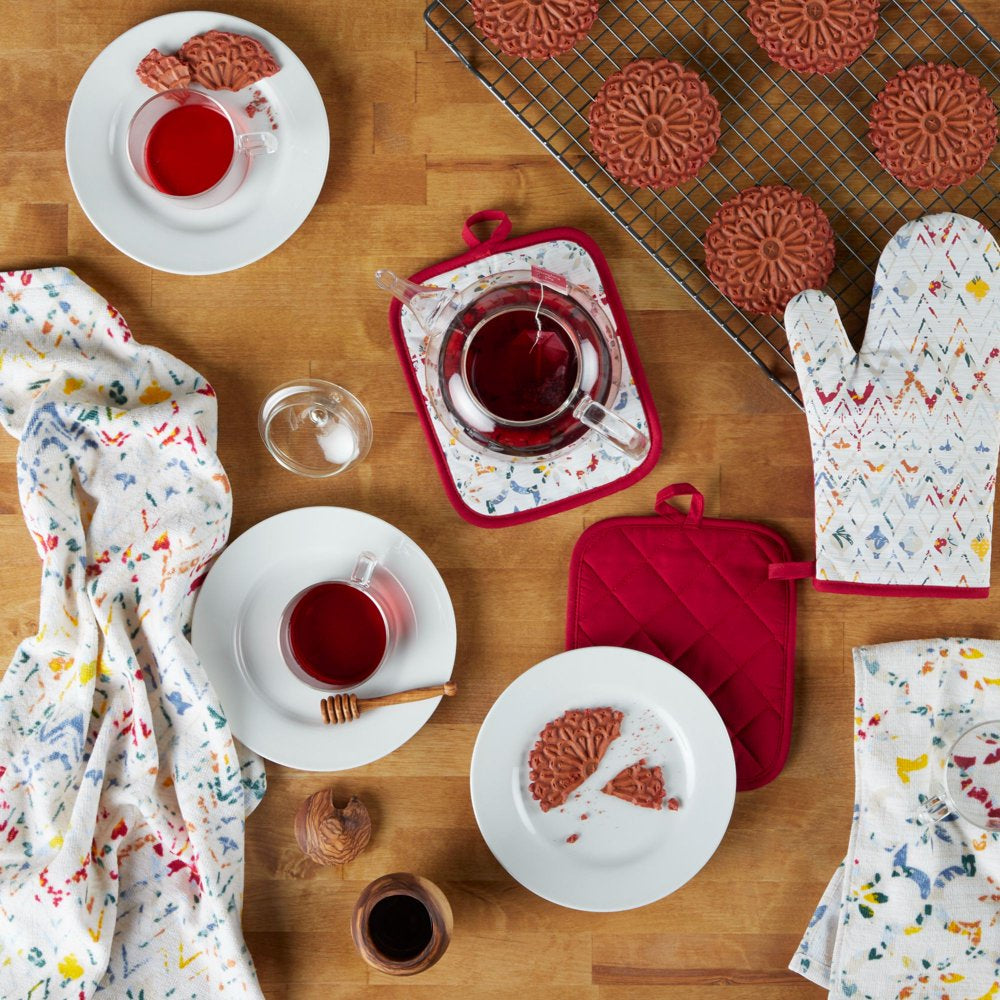 5 Pieces Kitchen Towel, Pot Holder, and Oven Mitt Set, Multi, 15"W X 25"L