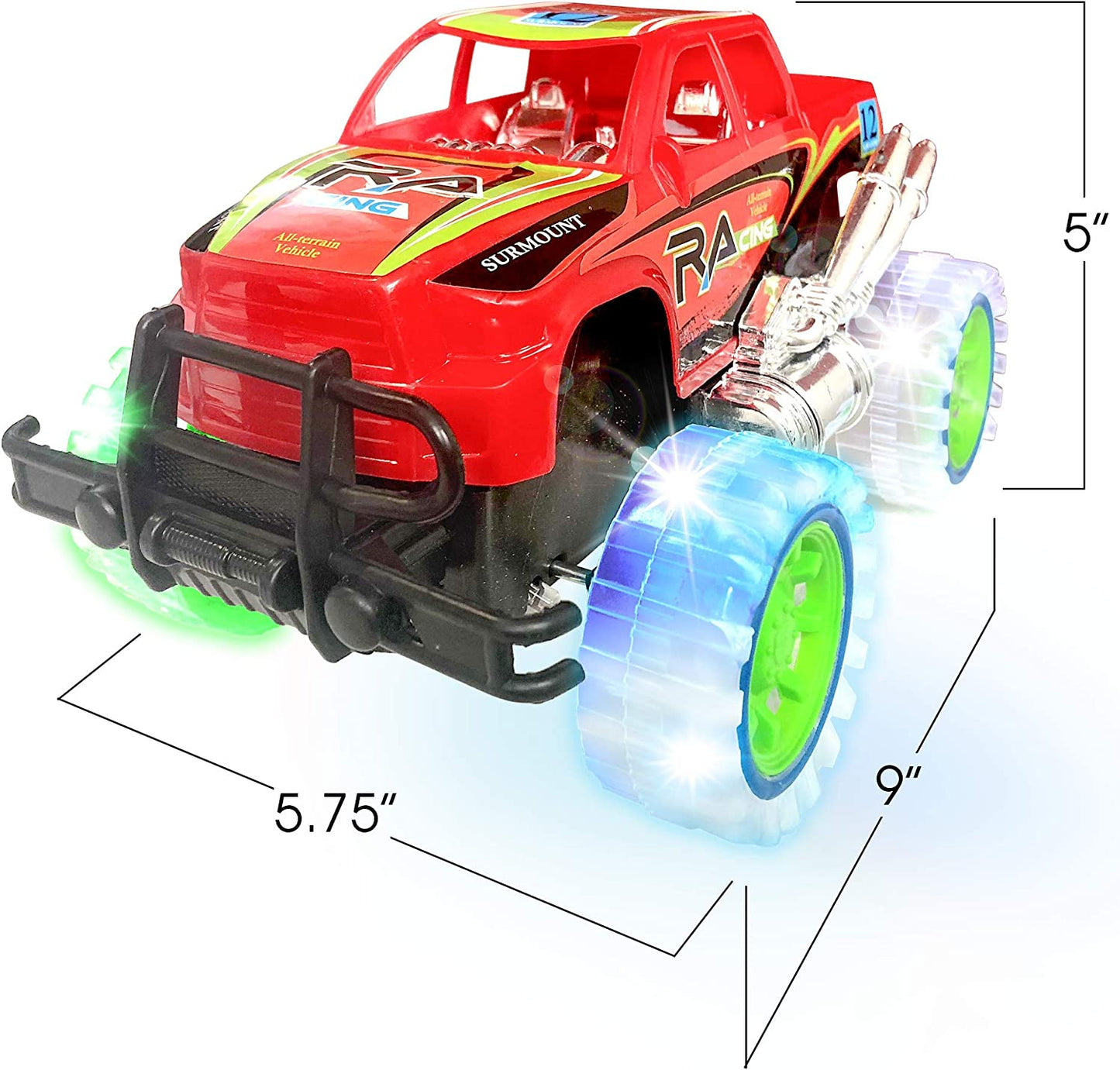 Artcreativity Light-Up Red Monster Truck with Sounds, 9 Inch Monster Truck with Flashing Wheels and Friction Motor, Push N Go Toy Car, Best Birthday Gift for Boys and Girls Ages 3+