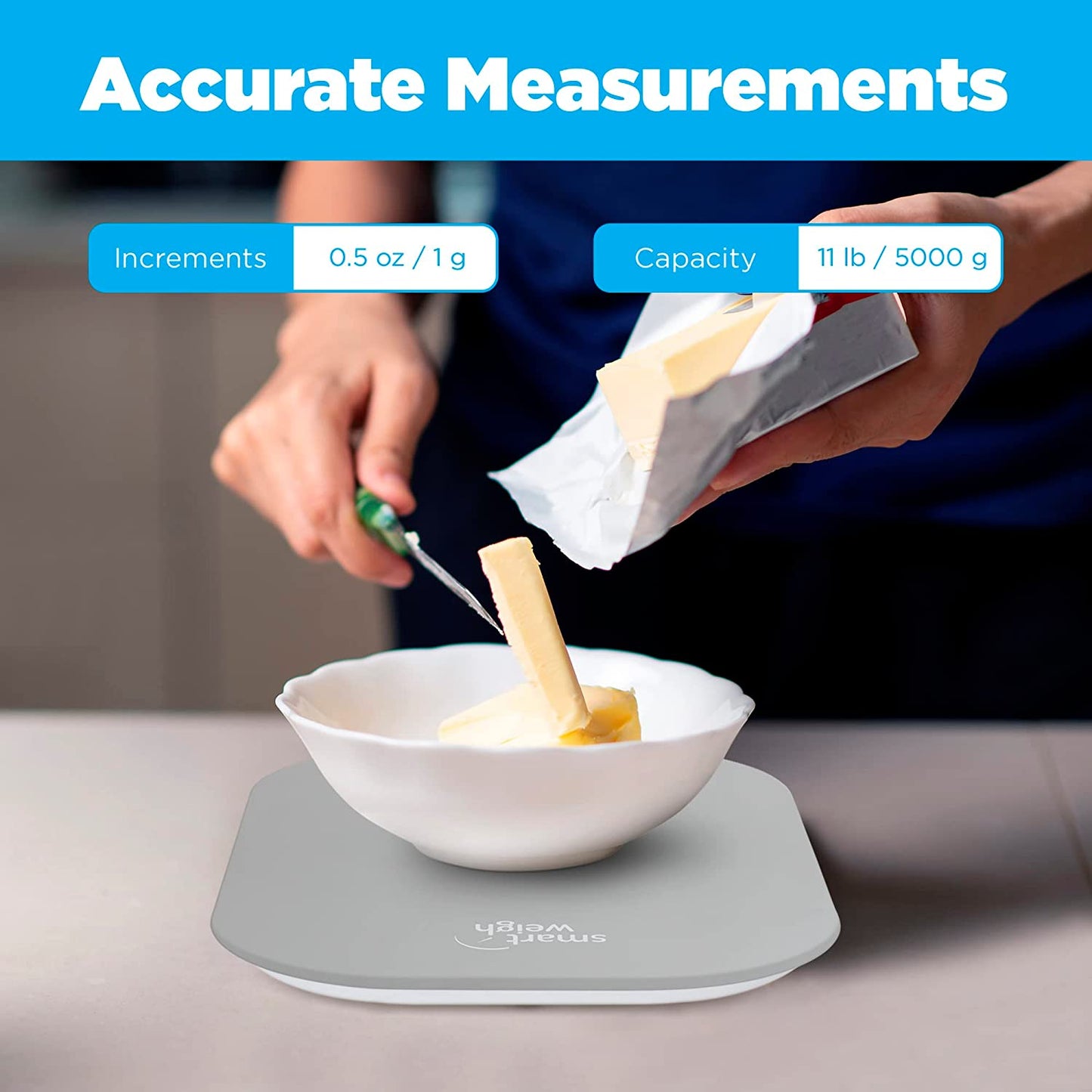 Smart Weigh 11 lb. Digital Kitchen Food Scale, Mechanical Accurate Weight Scale with 5-Unit Modes, Grams and Ounces for Weight Loss,Weighing Ingredients, Dieting, Keto Cooking , Meal Prep and Baking