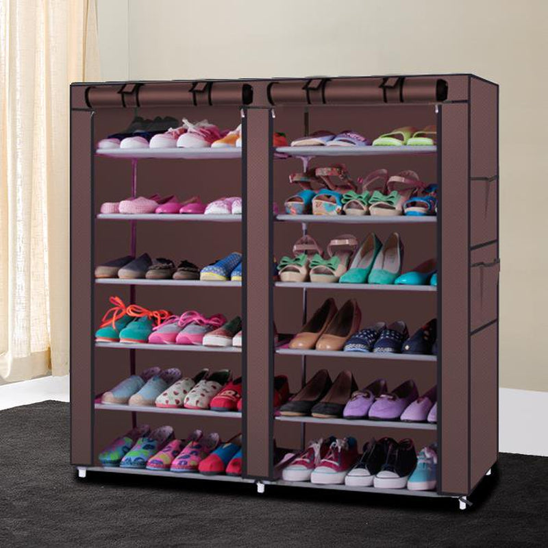 KTX 12 Grids Portable Shoe Cabinet 6 Tiers Shoe Rack Shoe Shelf Tower Shoe Storage Organizer Space Saving with Non-Woven Fabric Cover