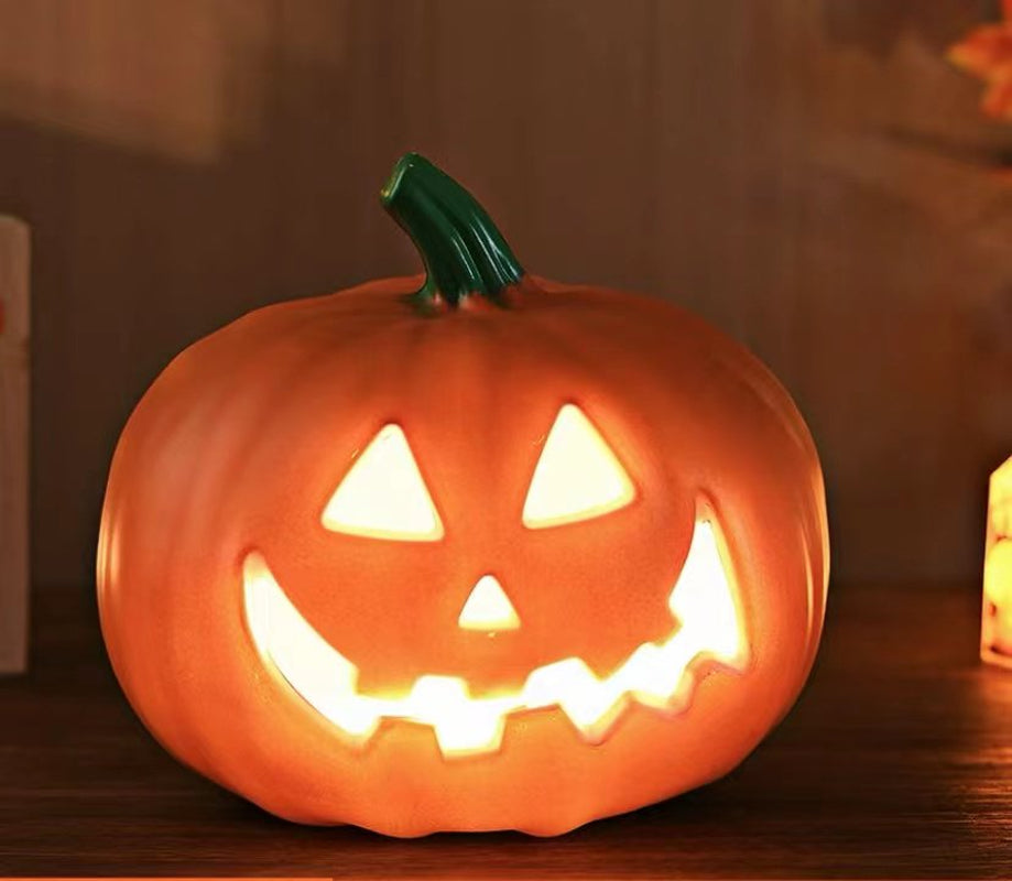 Halloween Decoration Clearance! Halloween LED Light up Pumpkins Fall Decorations, 9.44" X 7.87" Resin Waterproof Jack O Latern Lamp, Home Table Top Porch Props Decor for Yard Garden Bar Indoor Outdoor