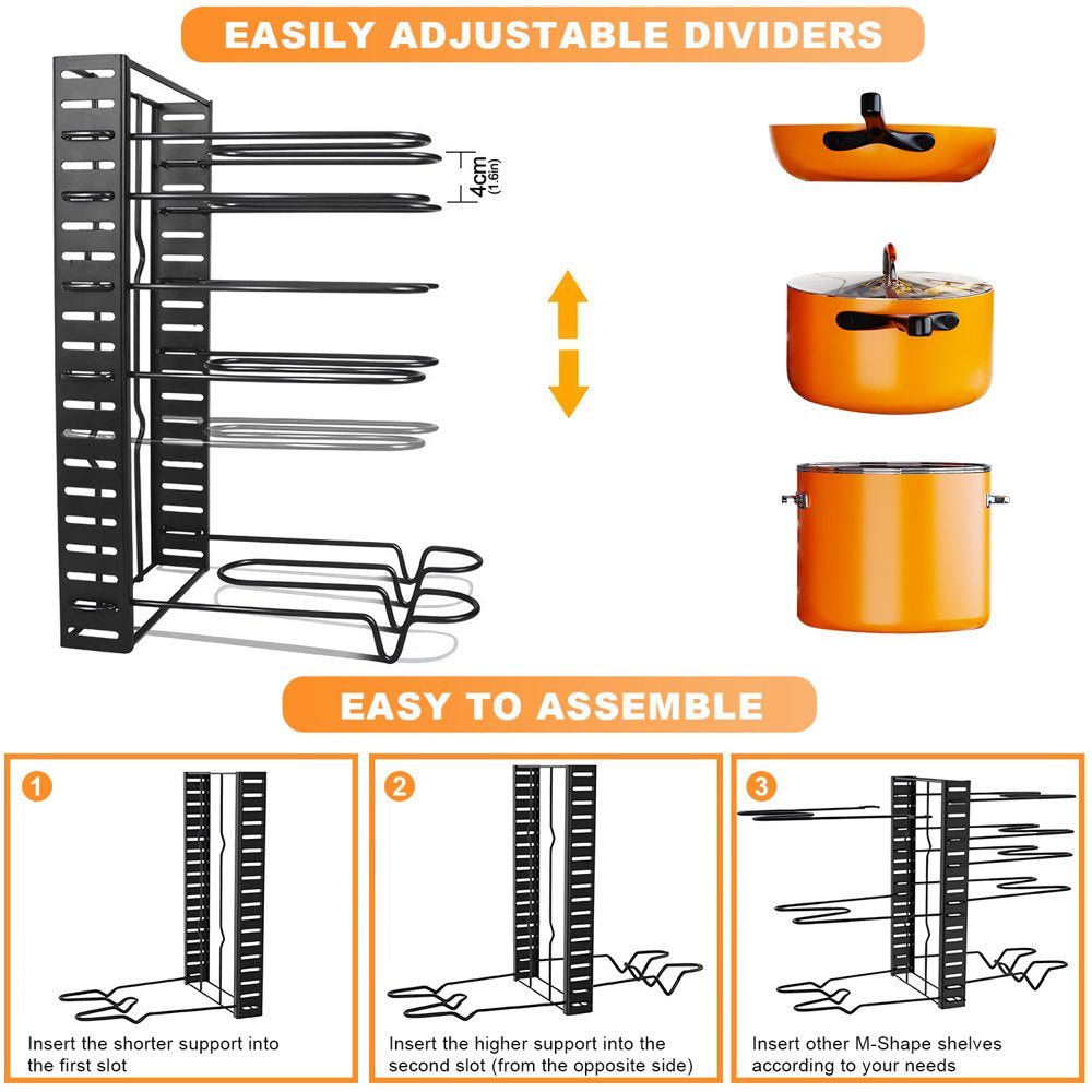 Pot Rack Organizers 8 Tiers Pots and Pans Organizer Kitchen Cabinet Storage Metal Holders