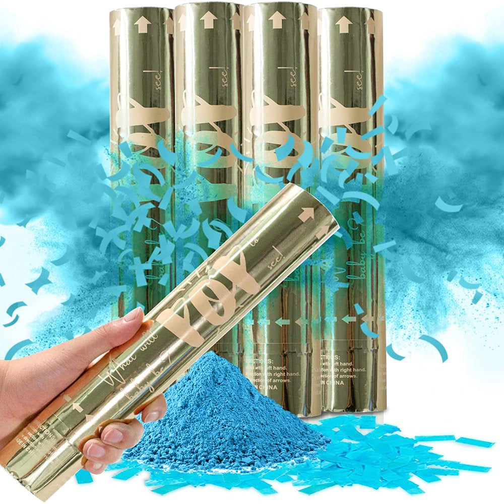 Set of 4 Blue Revealations Gender Reveal Confetti Powder Cannon