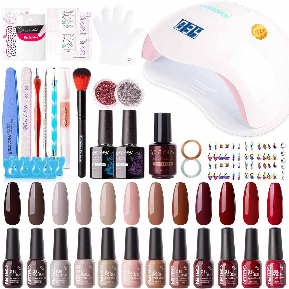 Gellen 12 Colors Colorful Rainbow Gel Nail Polish Starter Manicure Sets - with 72W UV/LED Nail Lamp