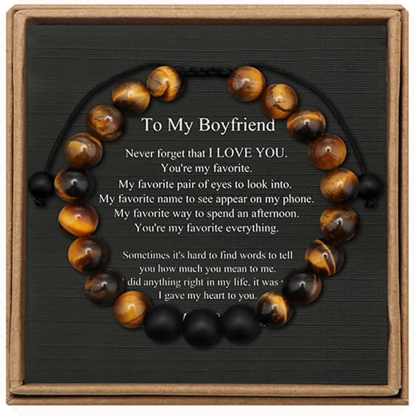 Tiger Eye Beaded Bracelets for Men To My Boyfriend Husband Son Brother Grandson Mens Bracelet Anniversary Birthday Christmas Father's day Gifts for Him