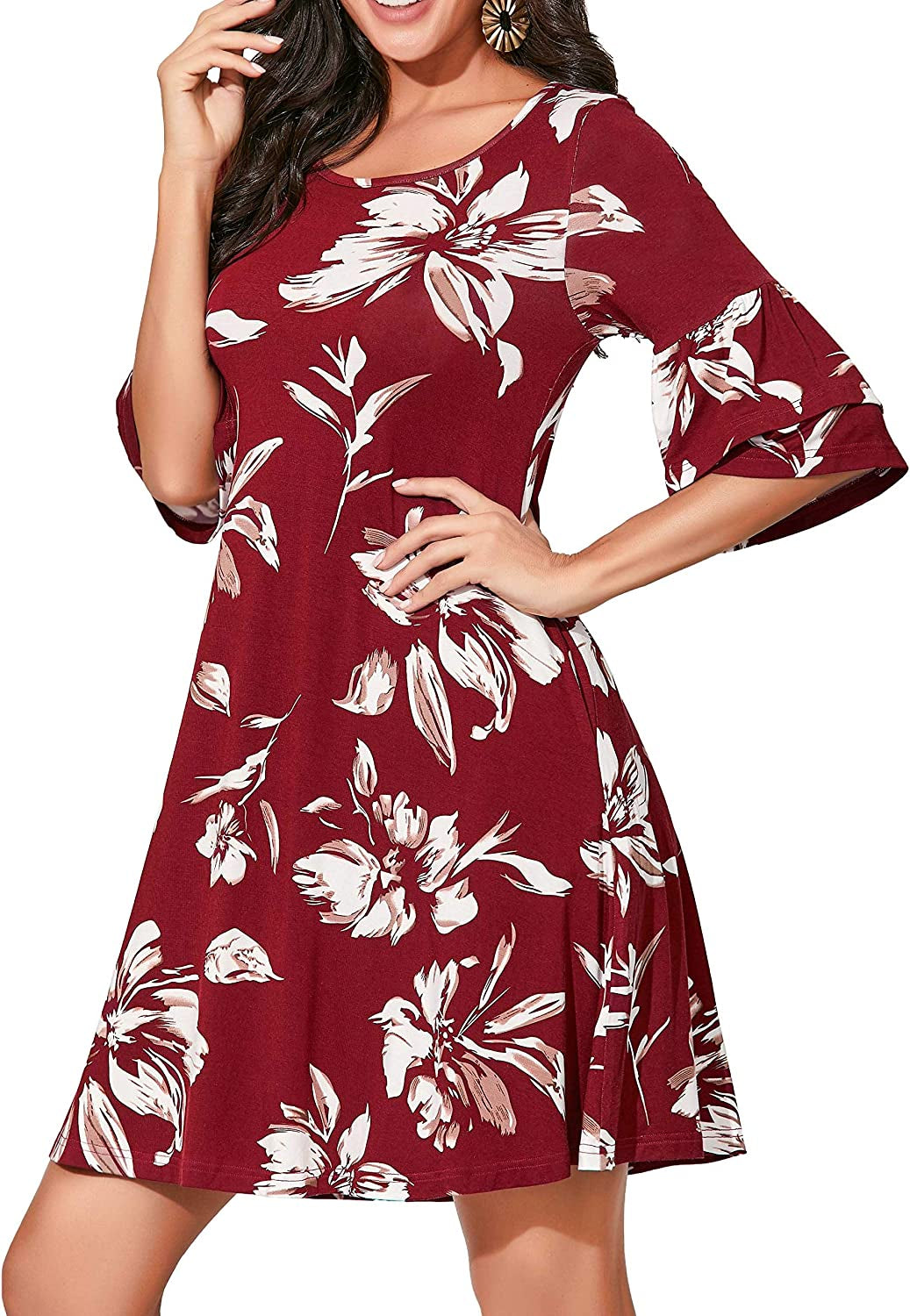 Summer Casual T-Shirt Dresses for Women Loose Fit Comfy Short Sleeves Women Dresses with Pockets Fall Dress
