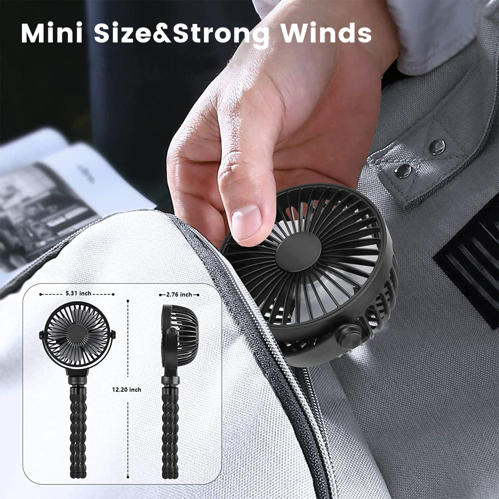 Portable Stroller Fan, Battery Operated Small Clip on Fan, with Flexible Tripod for Stroller Treadmill Crib Car Seat Travel, Black