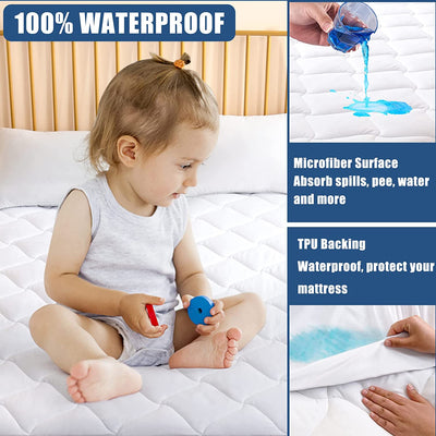 Queen Size Quilted Fitted Mattress Pad, Waterproof Breathable Cooling Mattress Protector, Stretches up to 21 Inches Deep Pocket Hollow Cotton Alternative Filling Noiseless Mattress Cover