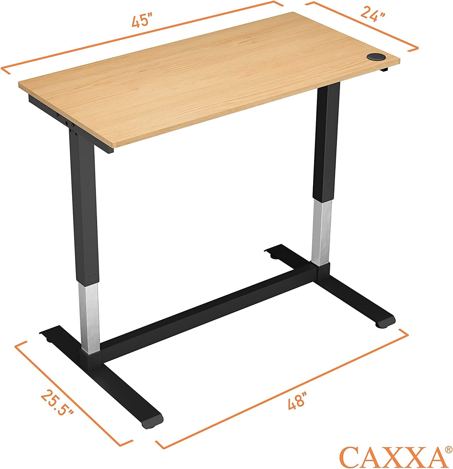 Height Adjustable Computer Desk Electric, 48 X 24 Inches, Black Frame Teak Tabletop