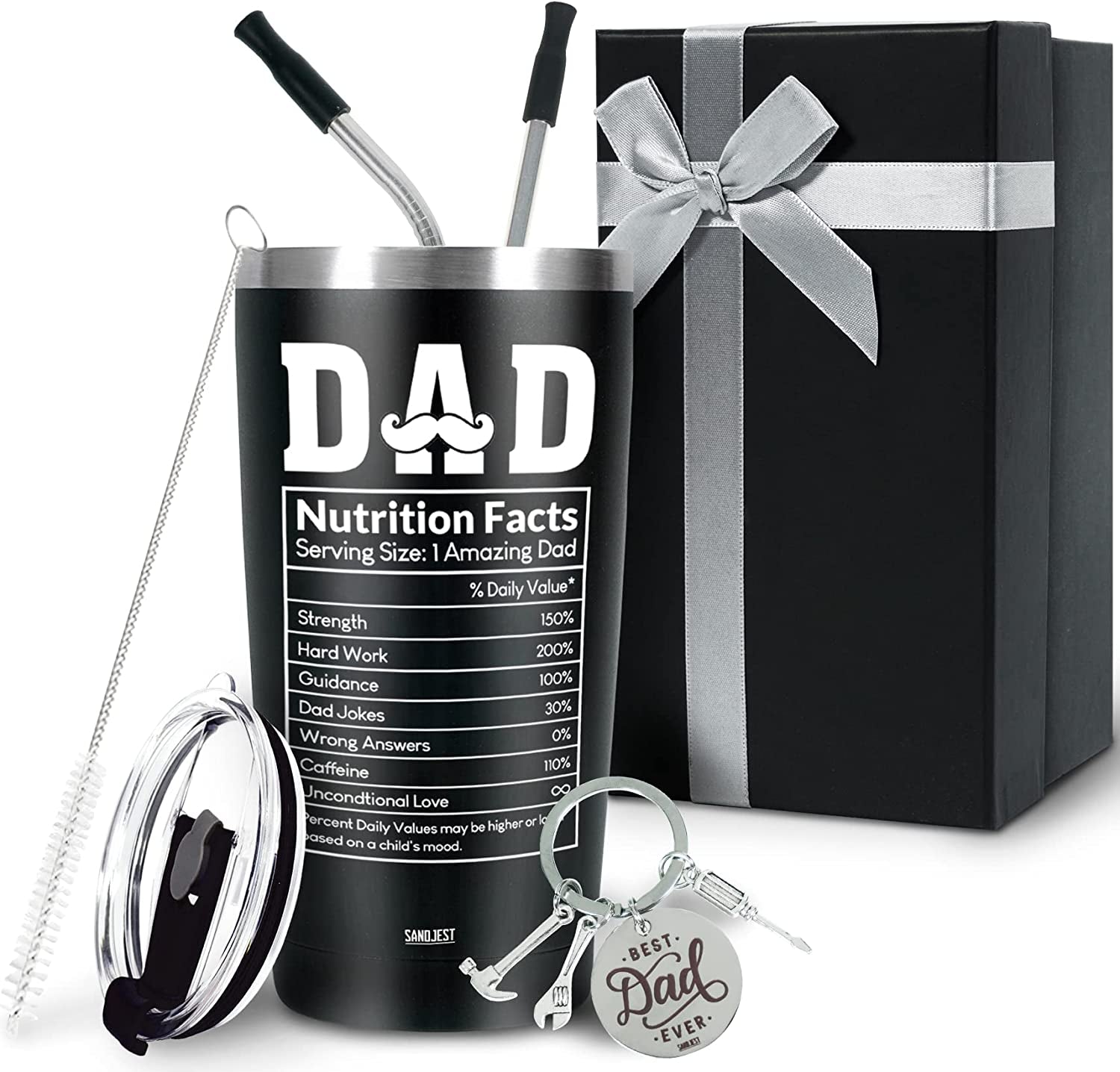 Dad Tumbler Gifts for Dad from Daughter Son - 20oz Stainless Steel Double-walled Insulated No Matter What Ugly Children Travel Mug Christmas, Birthday, Father's Day Gift Set with Lid & Straw