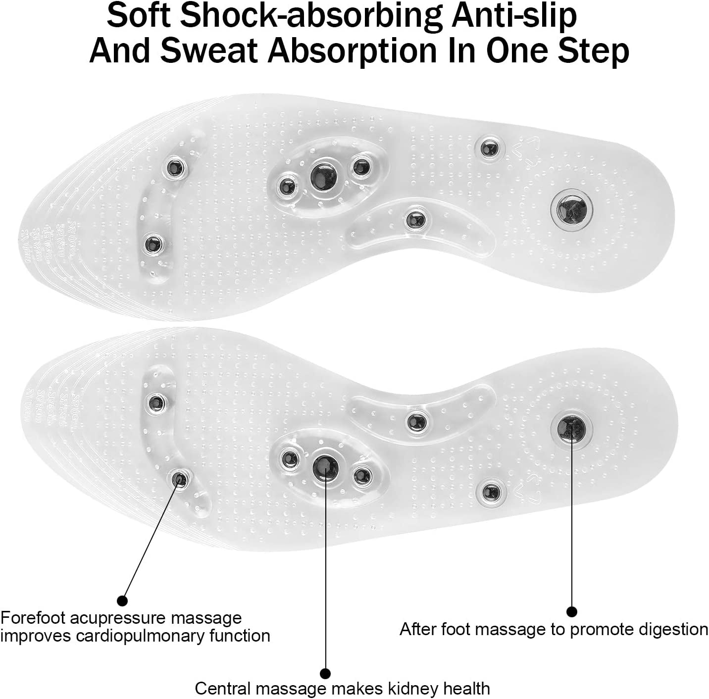 3 Pairs Acupressure Magnetic Massage Insoles, Oumers Foot Massage Shoe-Pad Foot Therapy Reflexology Pain Relief Shoe Insoles,Transparent (US M:7-9 W:8-10)