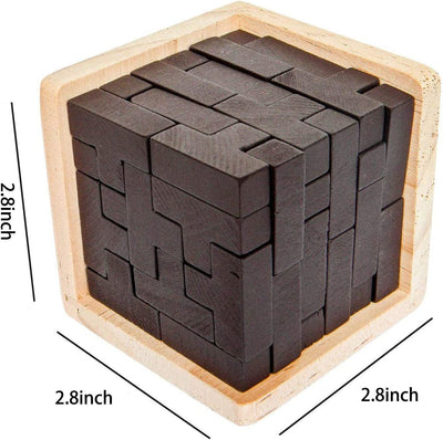 Wooden Brain Teaser Puzzle Cube Wooden Puzzles T-Shaped Jigsaw Logic Puzzle Educational Toy for Kids and Adults