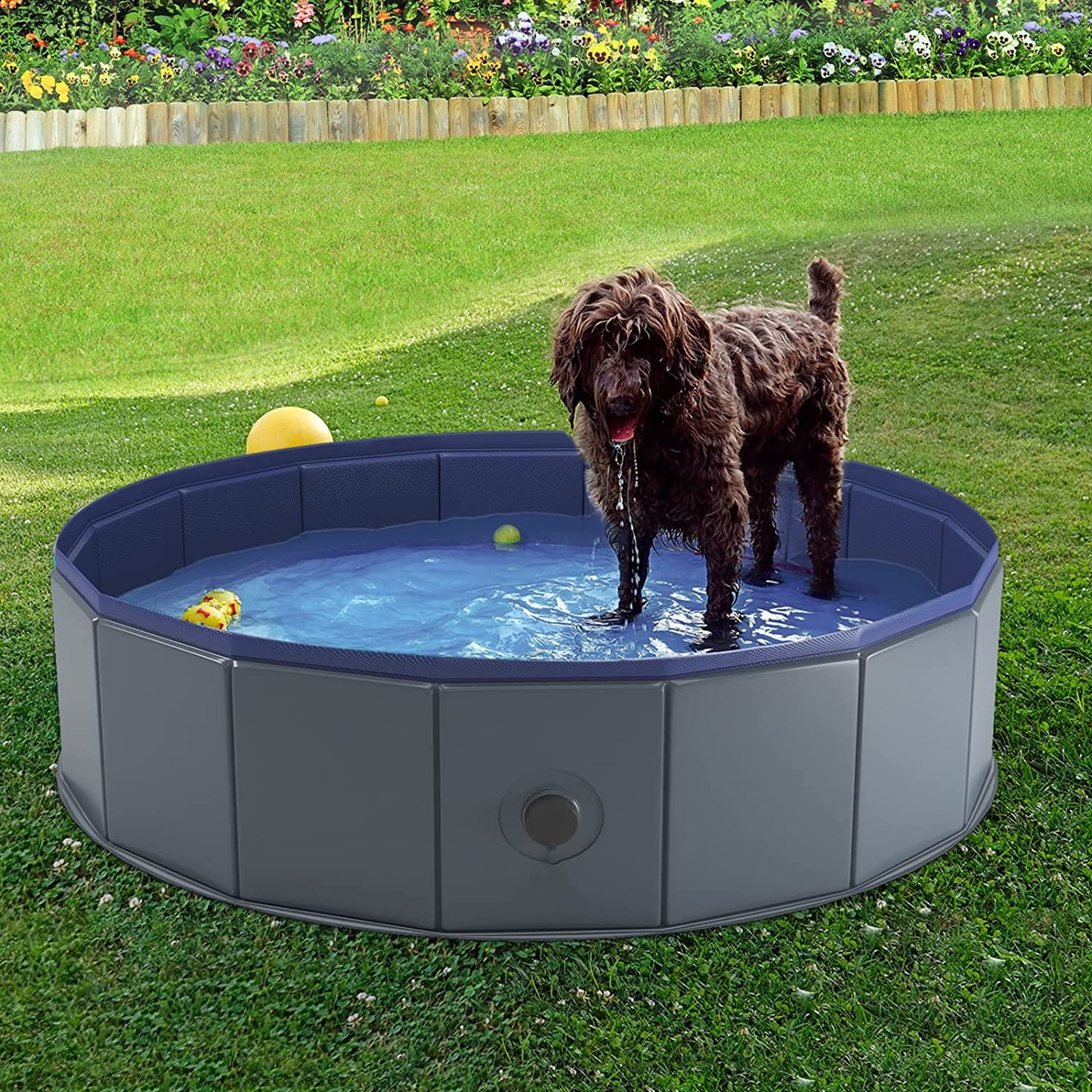 Foldable Dog Pool, Collapsible Hard Plastic Dog Swimming Pool, Portable Bath Tub for Pets Dogs and Cats, Pet Wading Pool for Indoor and Outdoor, 32 x 8 Inches