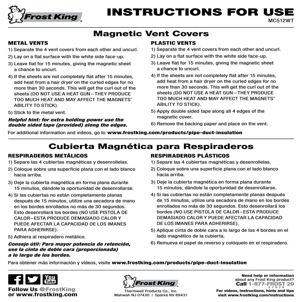 Magnetic Vent Covers for Wall, Floor or Ceiling, 5.5" Wide X 12" Long, White, Pack of 4