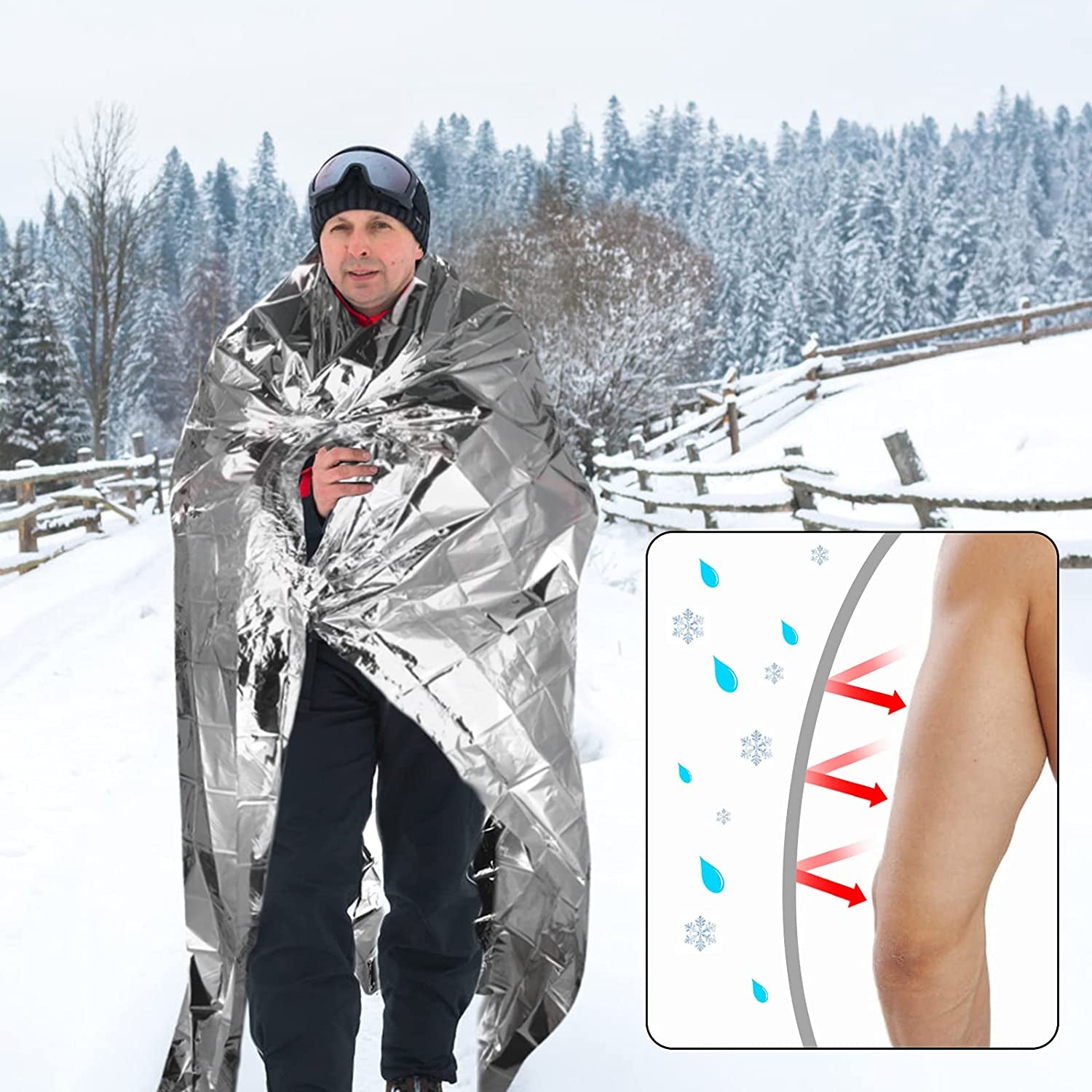 Emergency Mylar Thermal Blankets -Space Blanket Survival Kit Camping Blanket (Pack of 6). Perfect for Outdoors, Hiking, Survival, Bug Out Bag ,Marathons or First Aid