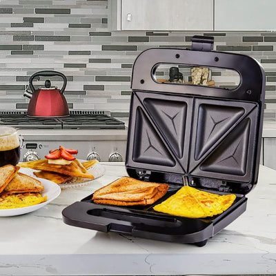 Electric Sandwich Maker with Non-Stick Plates, Indicator Lights, Cool Touch Handle, Easy to Clean and Store