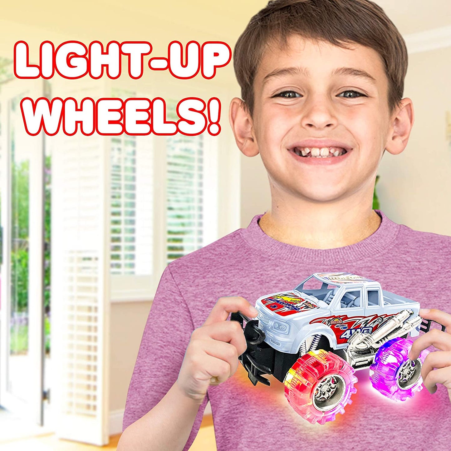 Artcreativity Light up Monster Truck Set for Kids,- Includes 4, 6 Inch Trucks with Beautiful Flashing LED Tires,- Push N Go Toy Cars for Boys and Girls,- Best Gift for Kids Age 3 - 6 Years Old and Up
