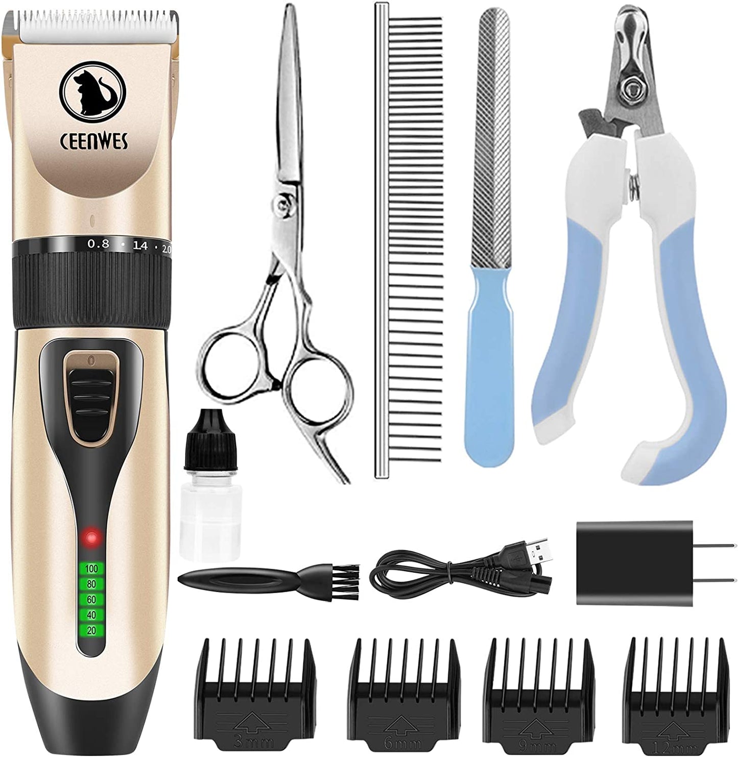 Dog Clippers Cordless Dog Grooming Kit Professional Horse Clippers Detachable Blade with 4 Comb Guides,Low Noise Pet Clippers Rechargeable Pet Grooming Tools for Small & Large Dogs Cats Horse Pets