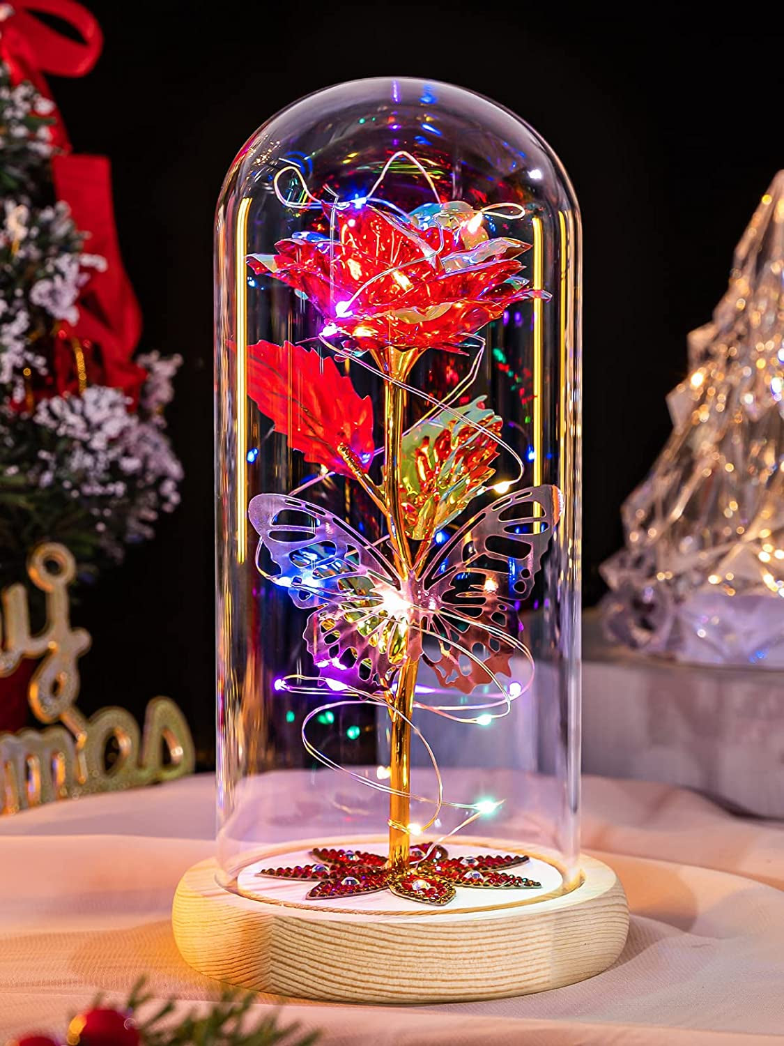 Galaxy Rose with Butterfly in Glass Dome for Her