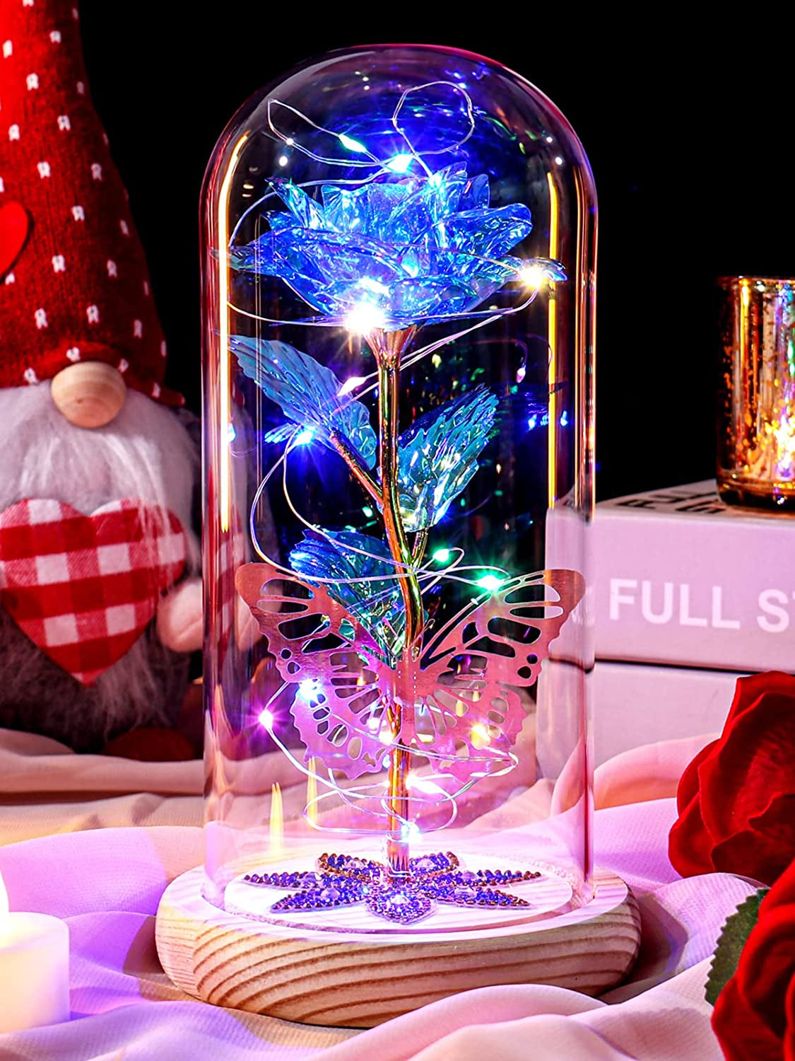 Galaxy Rose with Butterfly in Glass Dome for Her