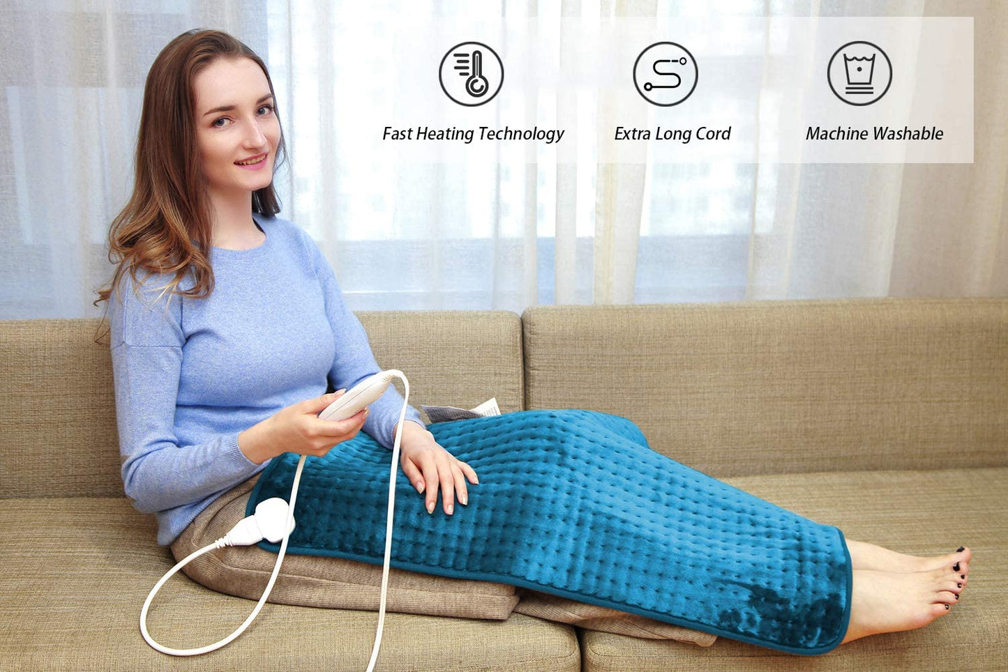 XXXL 17''X33'' King Size Heating Pad with Fast-Heating Technology&6 Temperature Settings, Flannel Electric Heating Pad/Pain Relief for Back/Neck/Shoulders/Abdomen/Legs