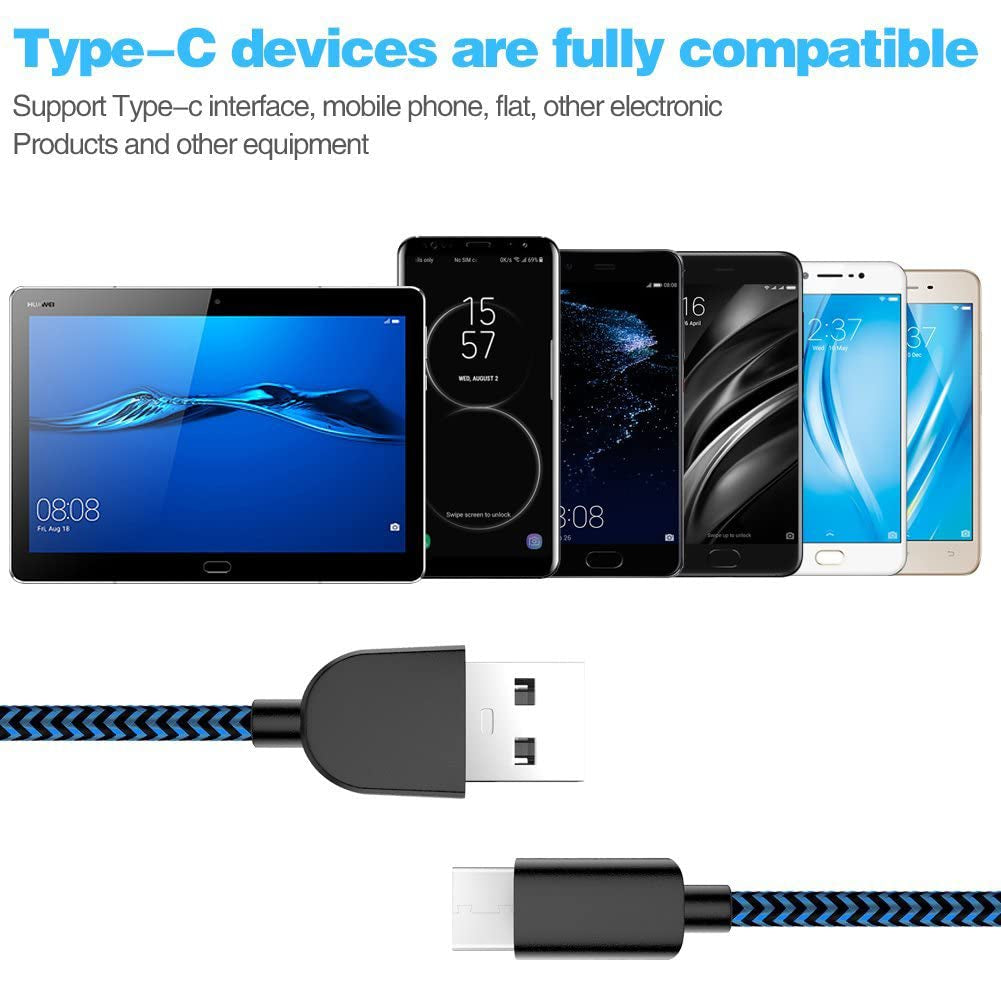 5-Pack (3/3/6/6/10FT) Fast Charging 3A USB-C to USB-A Cable Rapid Fast Charger Cord
