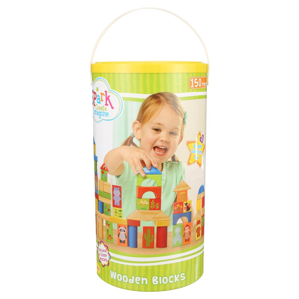 Spark. Create. Imagine. Wooden Animal Blocks with Shape Sorting Lid, 150 Pieces