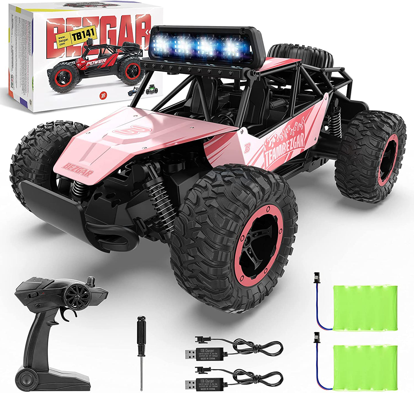 BZ TB141 RC Cars-1:14 Scale Remote Control Car, 2WD High Speed 20 Km/H All Terrains Electric Toy off Road RC Car Vehicle Truck Crawler with Two Rechargeable Batteries