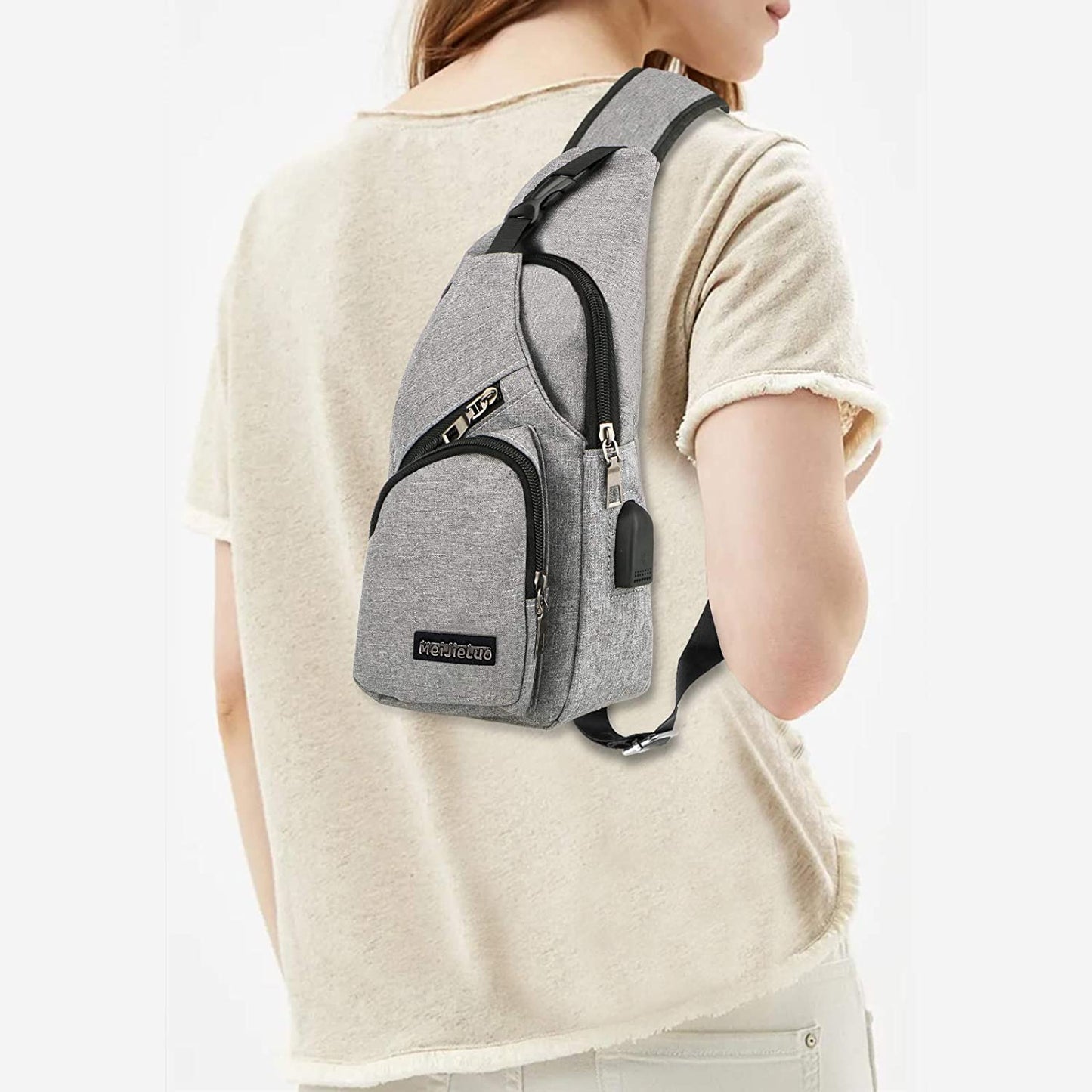Crossbody Sling Backpack Sling Bag, Eeekit Backpack Crossbody Travel Bag for Men and Women, Console Joy-Cons and Accessories, Charge Your Phone via the Side USB Charging Interface (Grey)