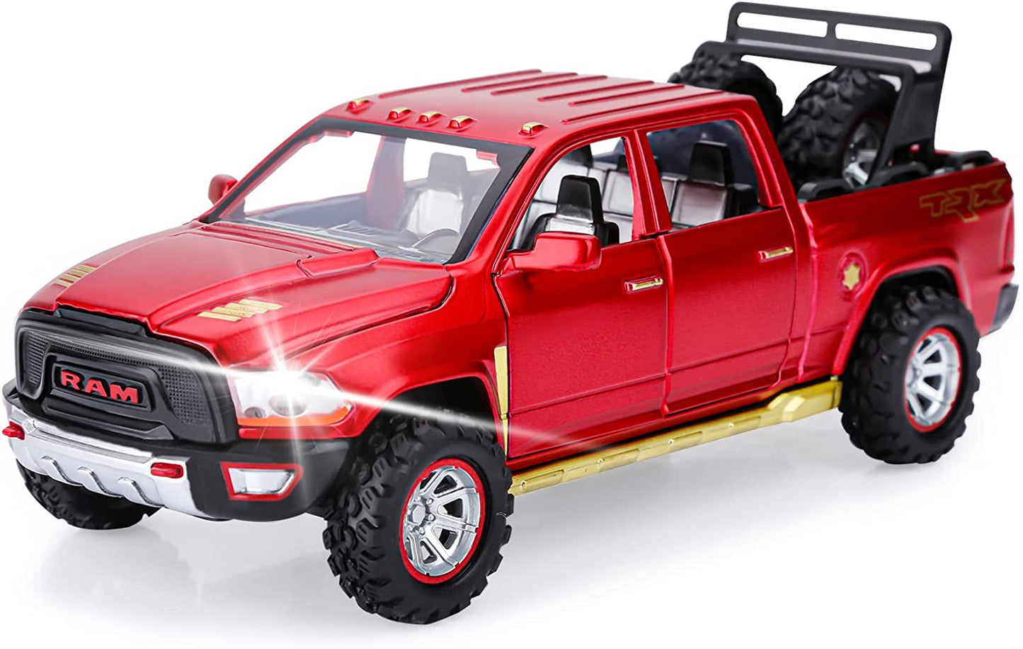 Toy Trucks for Boys RAM TRX 1500 Diecast Metal Pickup Truck Toys Pull Back Model Cars with Light and Sound for Kids Aged 3-7(Black)