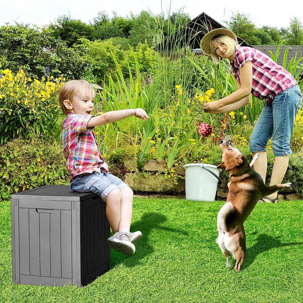 30 Gallon Deck Box, Outdoor Storage Box for Patio Furniture, Pool Accessories, Cushions, Garden Tools and Outdoor, Waterproof Resin with Lockable Lid and Side Handles
