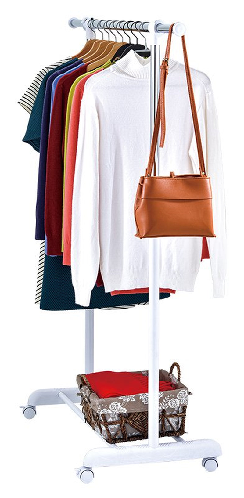 Adjustable Rolling Garment Rack Metal Chrome, White