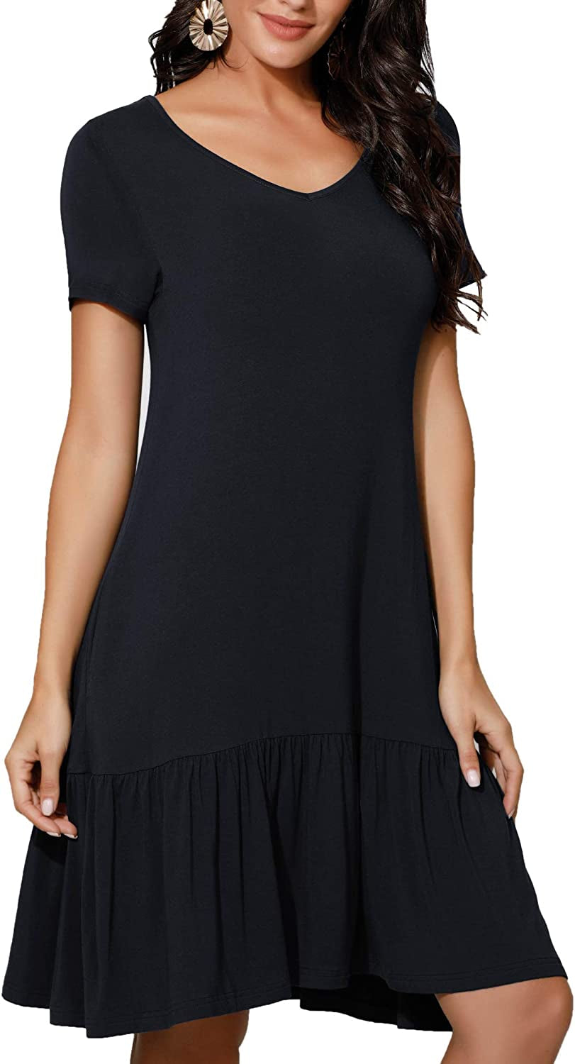 Summer Casual T-Shirt Dresses for Women Loose Fit Comfy Short Sleeves Women Dresses with Pockets Fall Dress
