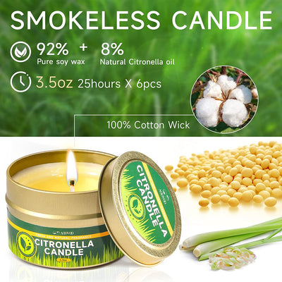 Aromatherapy Candle for Home Scented, Natural Soy Wax Portable Travel Tin Jar Candles (6 Pack Citronella Scented Candles)