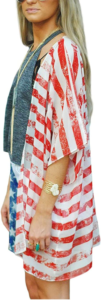 Women's American Flag Kimono Cardigan Lightweight