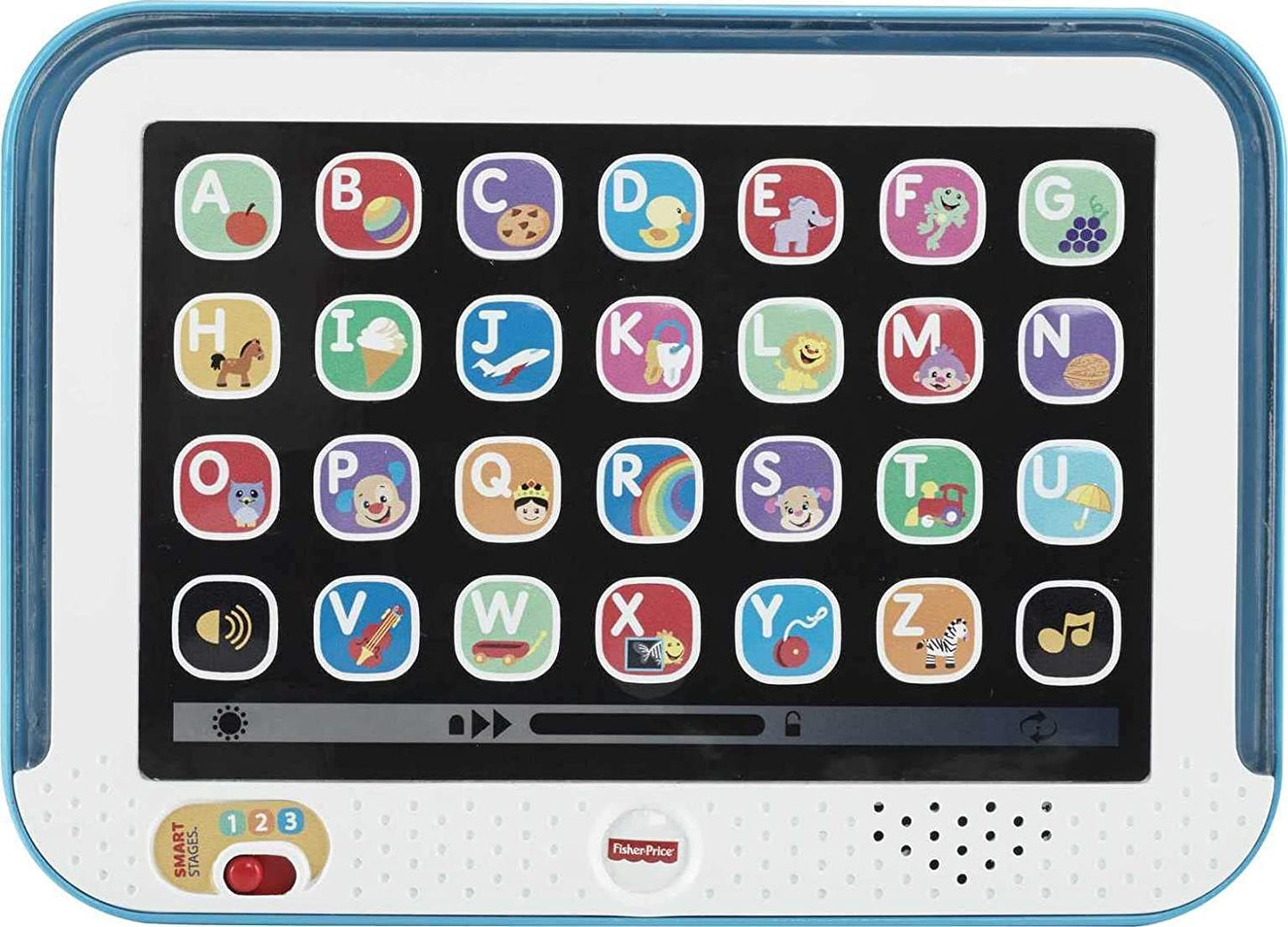 Fisher-Price Pretend Tablet Learning Toy with Lights Music and Smart Stages Educational Content for Baby and Toddler, Blue