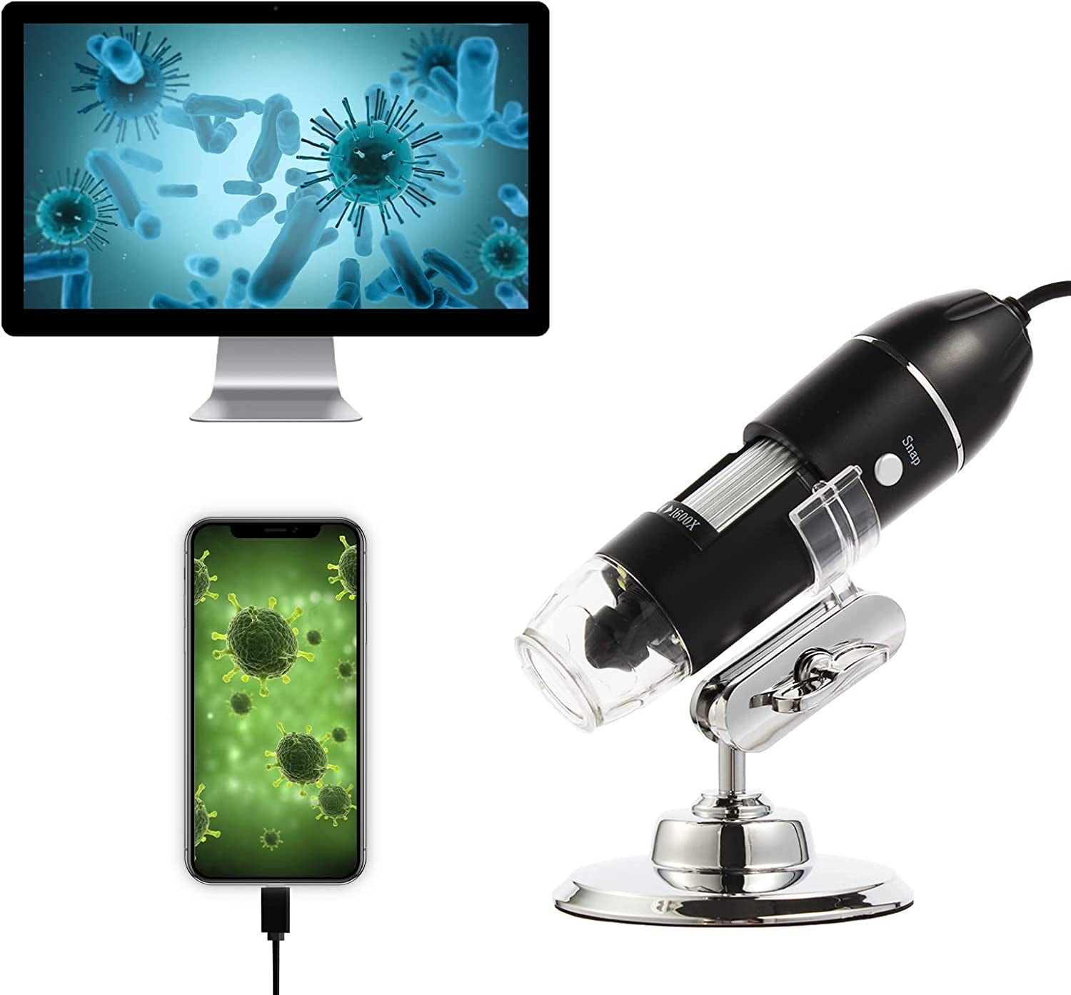 USB Digital Microscope, Handheld 50X-1600X Magnification Endoscope, 8 LED Mini Video Camera