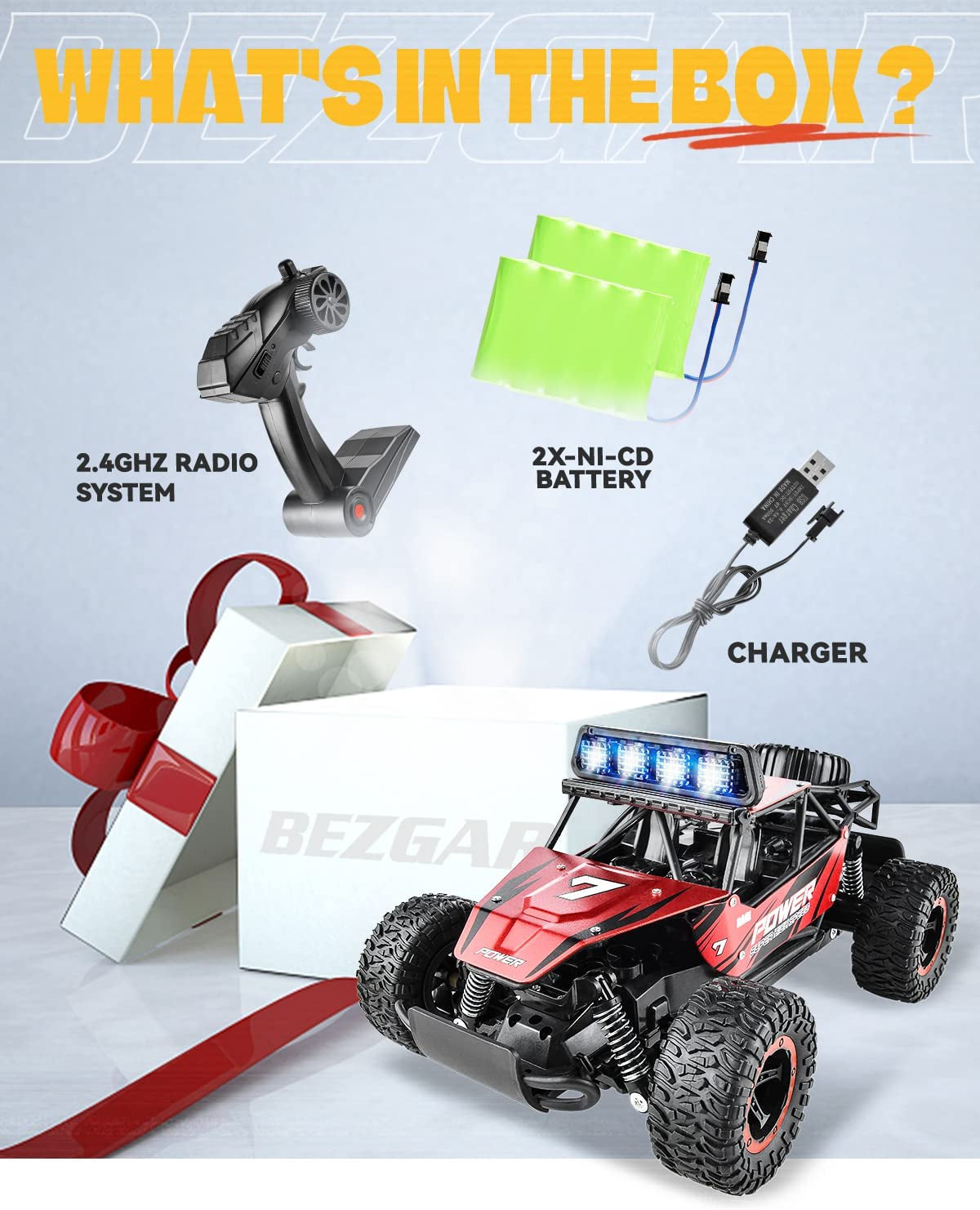 BZ TB141 RC Cars-1:14 Scale Remote Control Car, 2WD High Speed 20 Km/H All Terrains Electric Toy off Road RC Car Vehicle Truck Crawler with Two Rechargeable Batteries