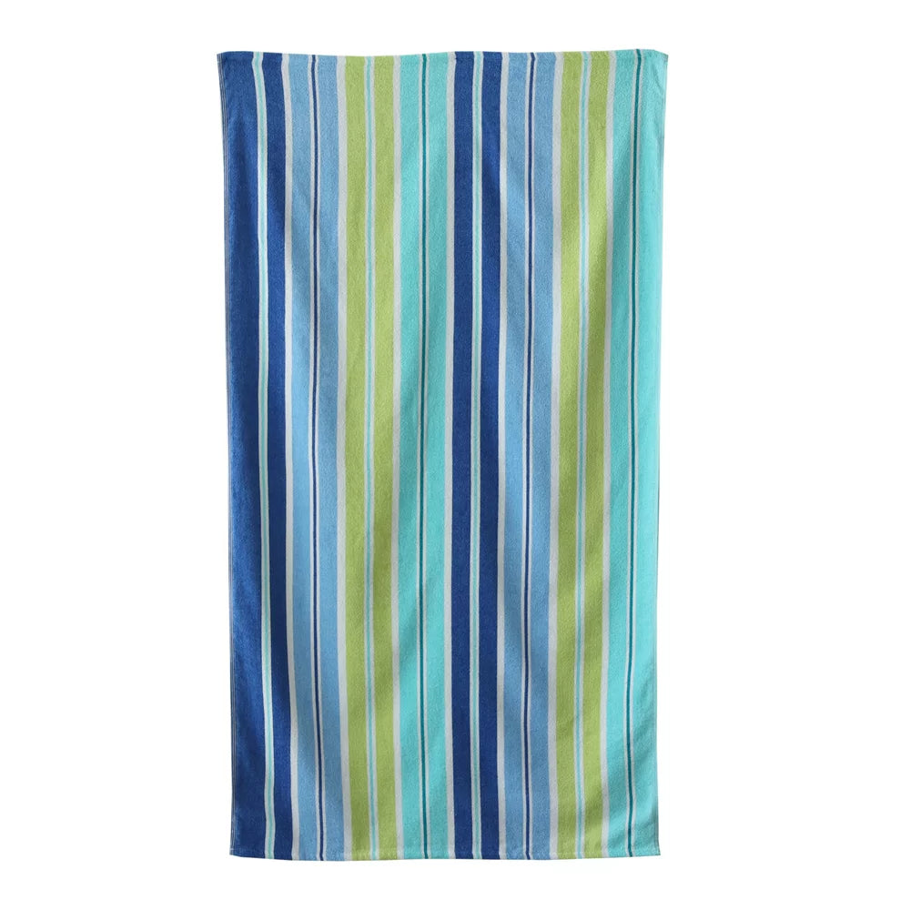 Velour Beach Towel, Midistripe, Blue, 28X60