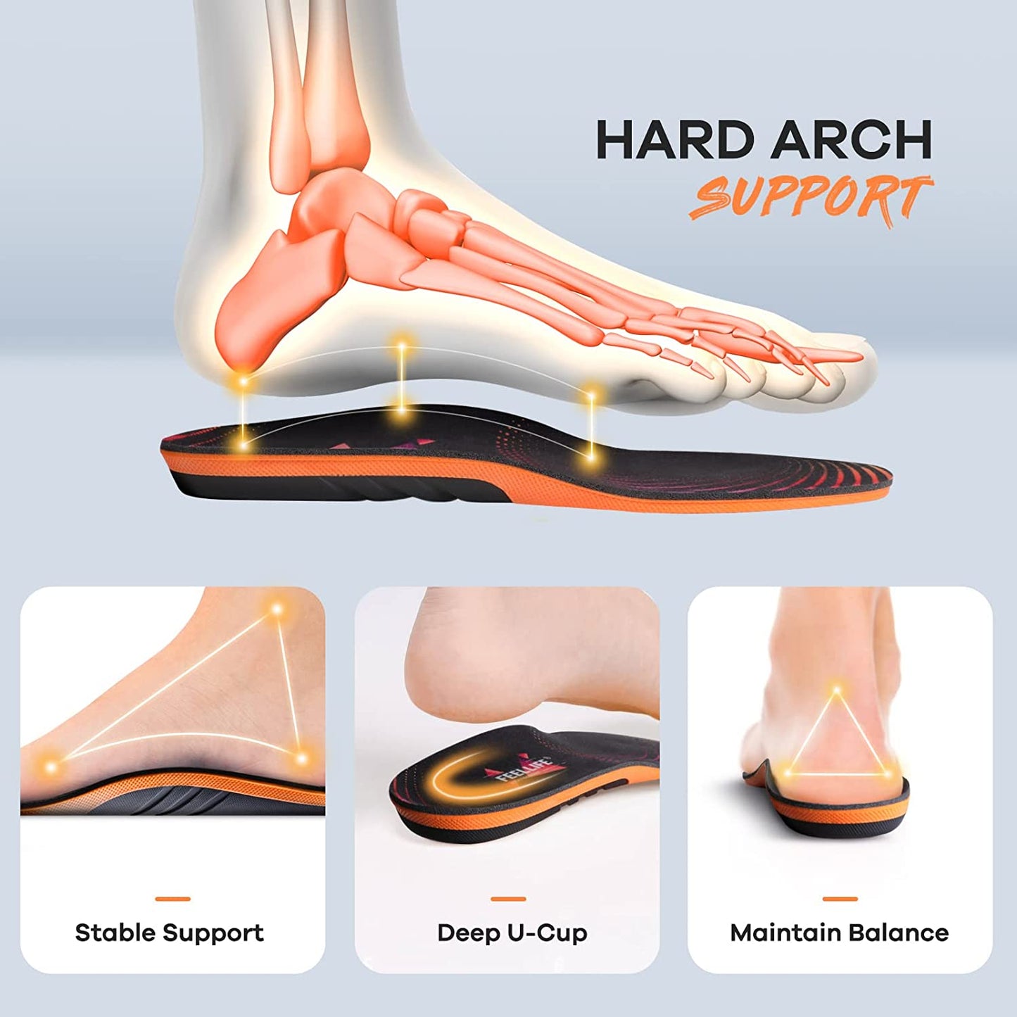Plantar Fasciitis Relief Shoe Insoles 1-Pair, Arch Support Insoles, Running Athletic Gel Shoe Inserts, Orthotic Insoles for Arch Pain - Trim to Fit: Men 8-11/Women 9-12