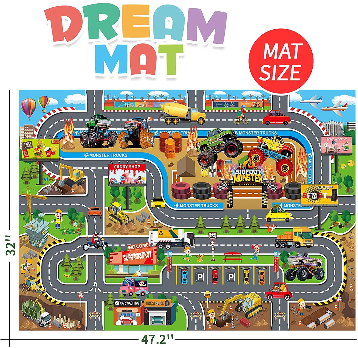Kids Dream Mat Modern City Toy Activity Playmat, Parent-Child Interaction Game Map Rug, Ideal Children'S Educational Road Traffic City Life Pretend Play 552-C