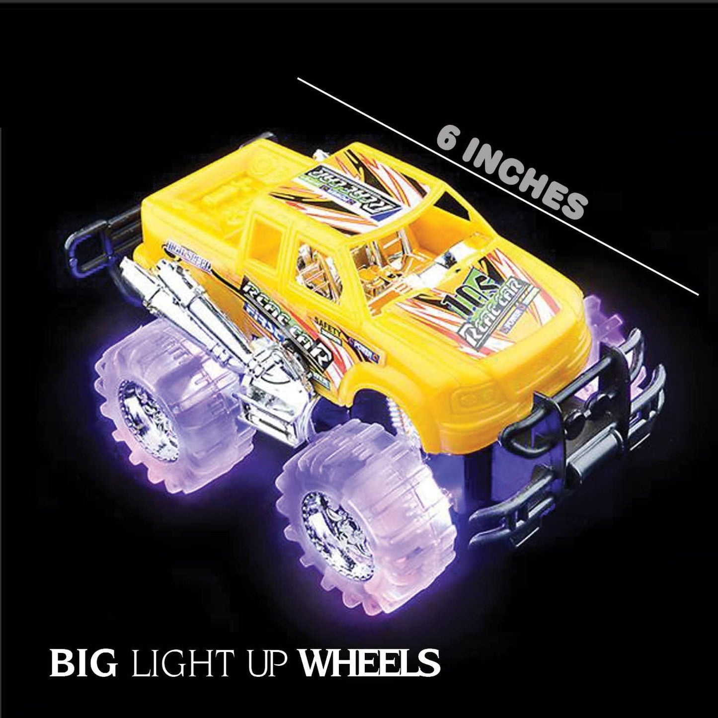 Light up Monster Truck Set for Boys and Girls by Artcreativity - Set Includes 2, 6 Inch Monster Trucks with Beautiful Flashing LED Tires - Push N Go Toy Cars Fun Gift for Kids - for Ages 3+