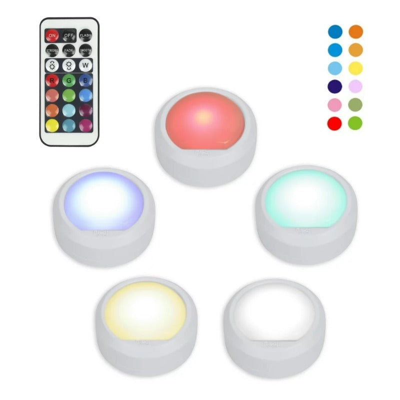 5-Pack Color Changing LED Puck Lights with Remote and Batteries