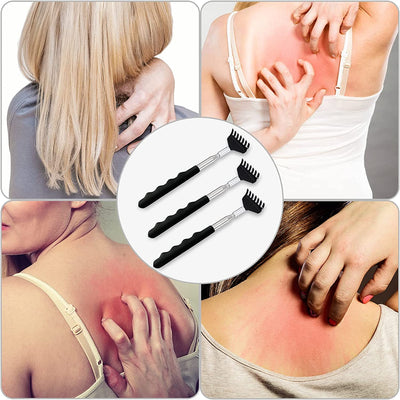 3 Pack Extendable Back Scratcher Portable Telescopic Back Massager Back Scratchers for Men Women Kids Adults, Back Scratching Tool with Rubber Handles