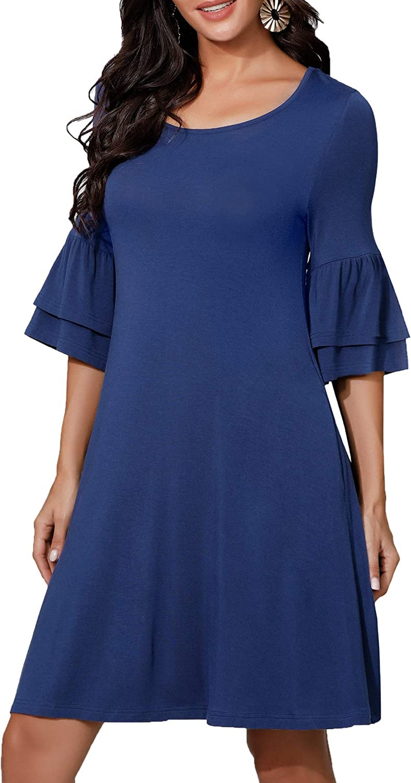 Summer Casual T-Shirt Dresses for Women Loose Fit Comfy Short Sleeves Women Dresses with Pockets Fall Dress