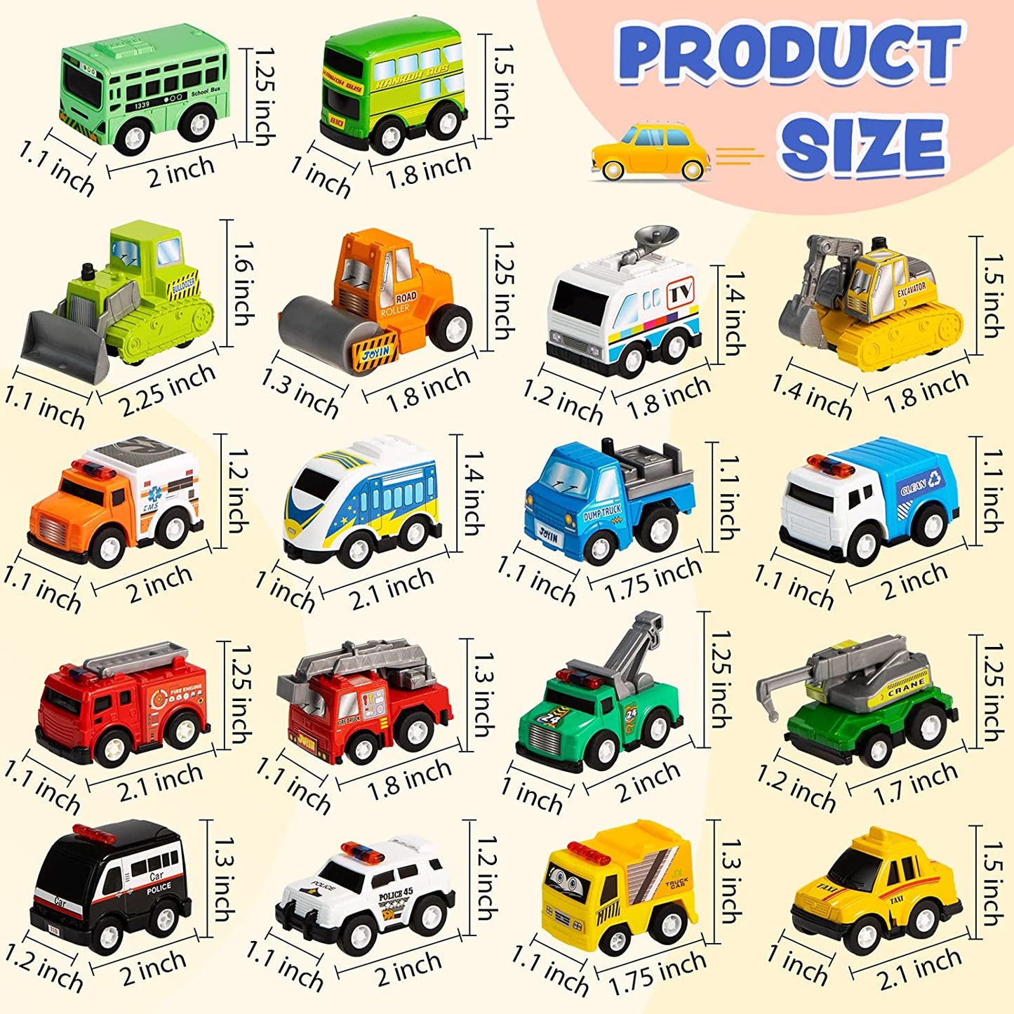 18 Piece Pull Back City Cars and Trucks Toy Vehicles Set Model Car, Friction Powered Die-Cast Cars for Toddlers, Boys, and Girls’ Educational Play, Easter Basket Stuffers Egg Fillers