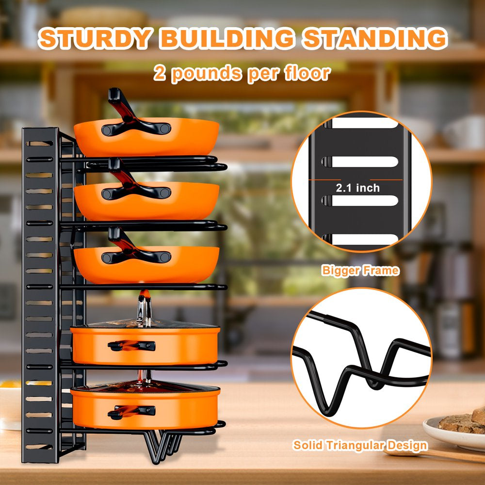 Pot Rack Organizers 8 Tiers Pots and Pans Organizer Kitchen Cabinet Storage Metal Holders